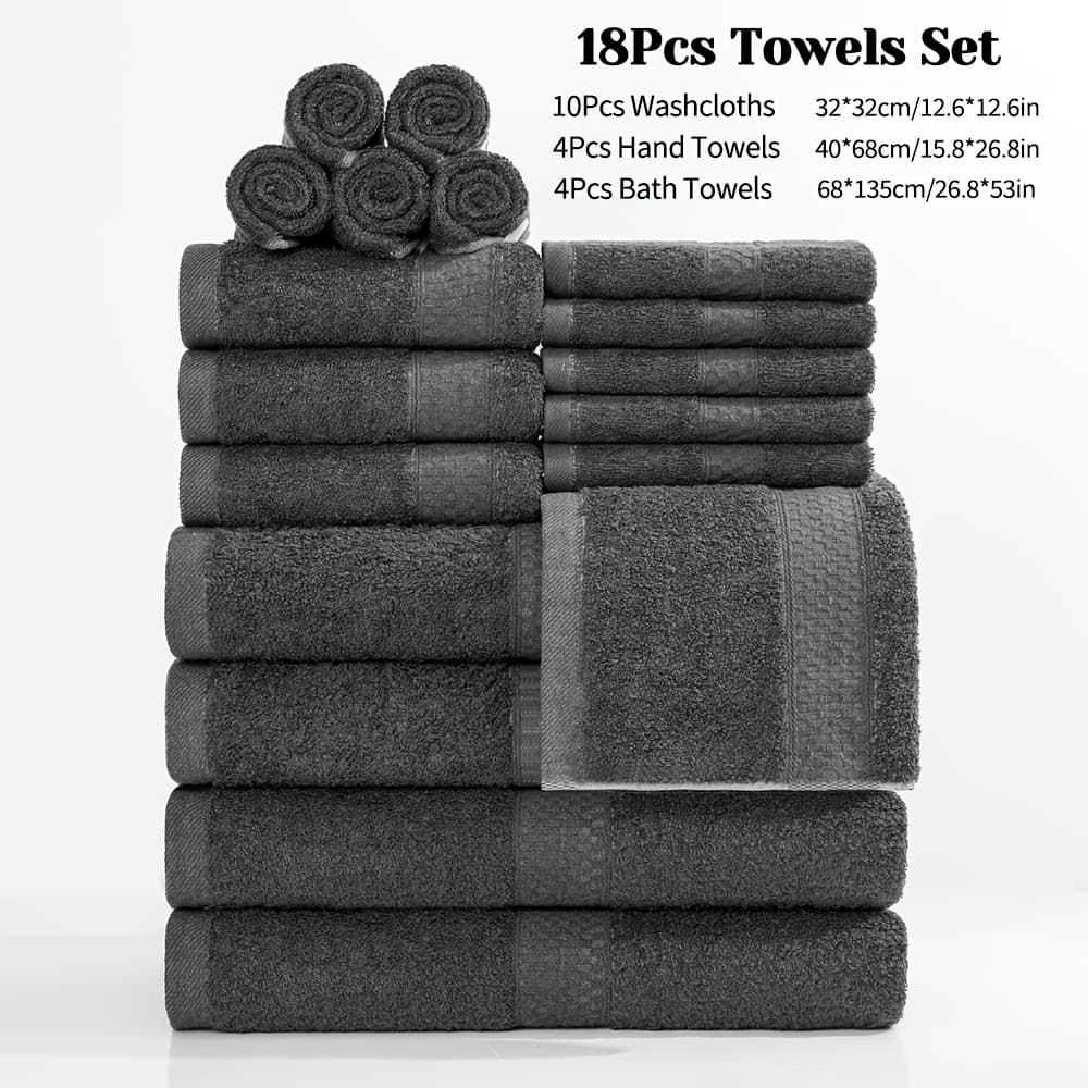 TEMU 18/16/12pcs Bath Towel Set/12pcs Hand Towels Set, 450gsm, Solid Towels, , Absorbent, Soft And Comfortable, Bathroom Supplies, Towels For Travel, Shower And Hotel