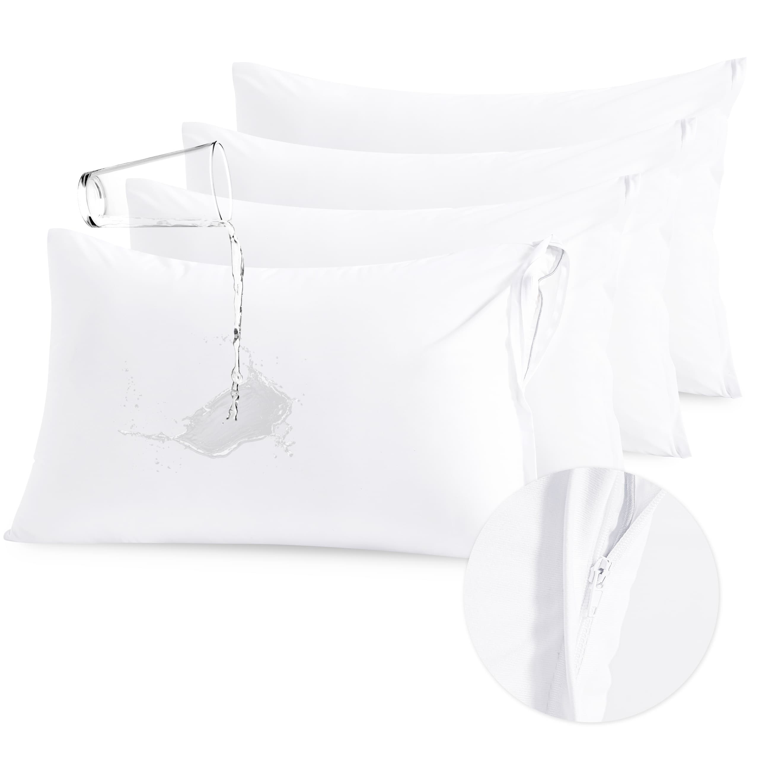 TEMU 4 Pack Zippered Waterproof Pillow Protectors, Super Soft Quiet Zip Pillow Protectors