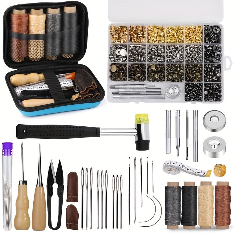 TEMU Wuturee Leather Tools Kit With Waxed Thread Hand Sewing Needles For Stitching And Snap Fasteners Double-sided Nylon Hammer For Decoration Diy Handmade Craft Accessroies Set