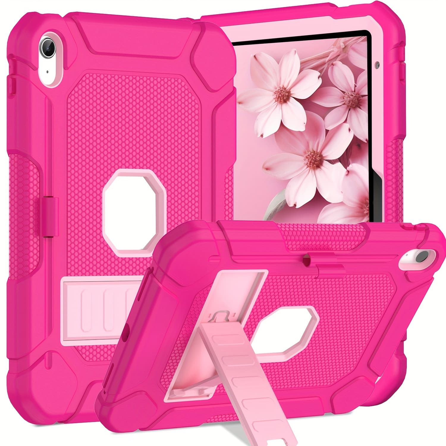 TEMU Case For Ipad 10th Generation 2022 (10.9 Inch), Heavy Duty Shockproof Rugged Protective 10.9" Cover With Built-in Stand/pencil Holder For Ipad 10 Generation, Magenta And Pink