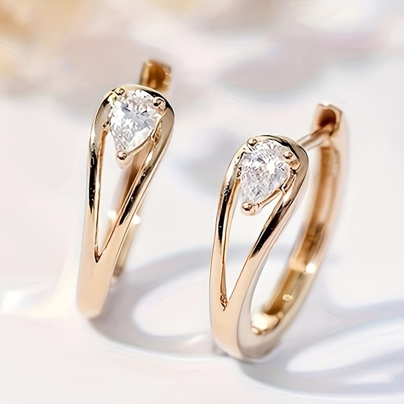 TEMU 1 Pair Women's Fashion Hoop Earrings Easy Inlaid Teardrop Synthetic Zirconia Hoop Earrings Women' Casual Party Elegant Ear Jewelry Multicolor Optional