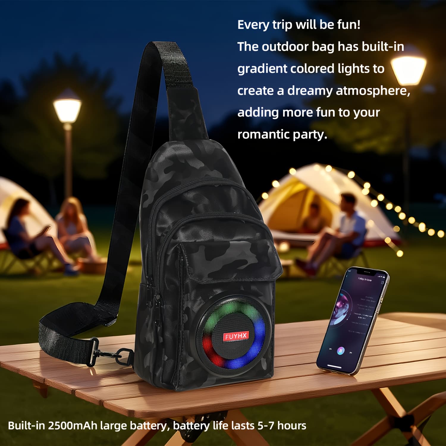 TEMU Outdoor Leisure Speaker Chest Bag, With Speaker, Portable Amplifier, Crossbody Backpack, Designed For Park Strolls