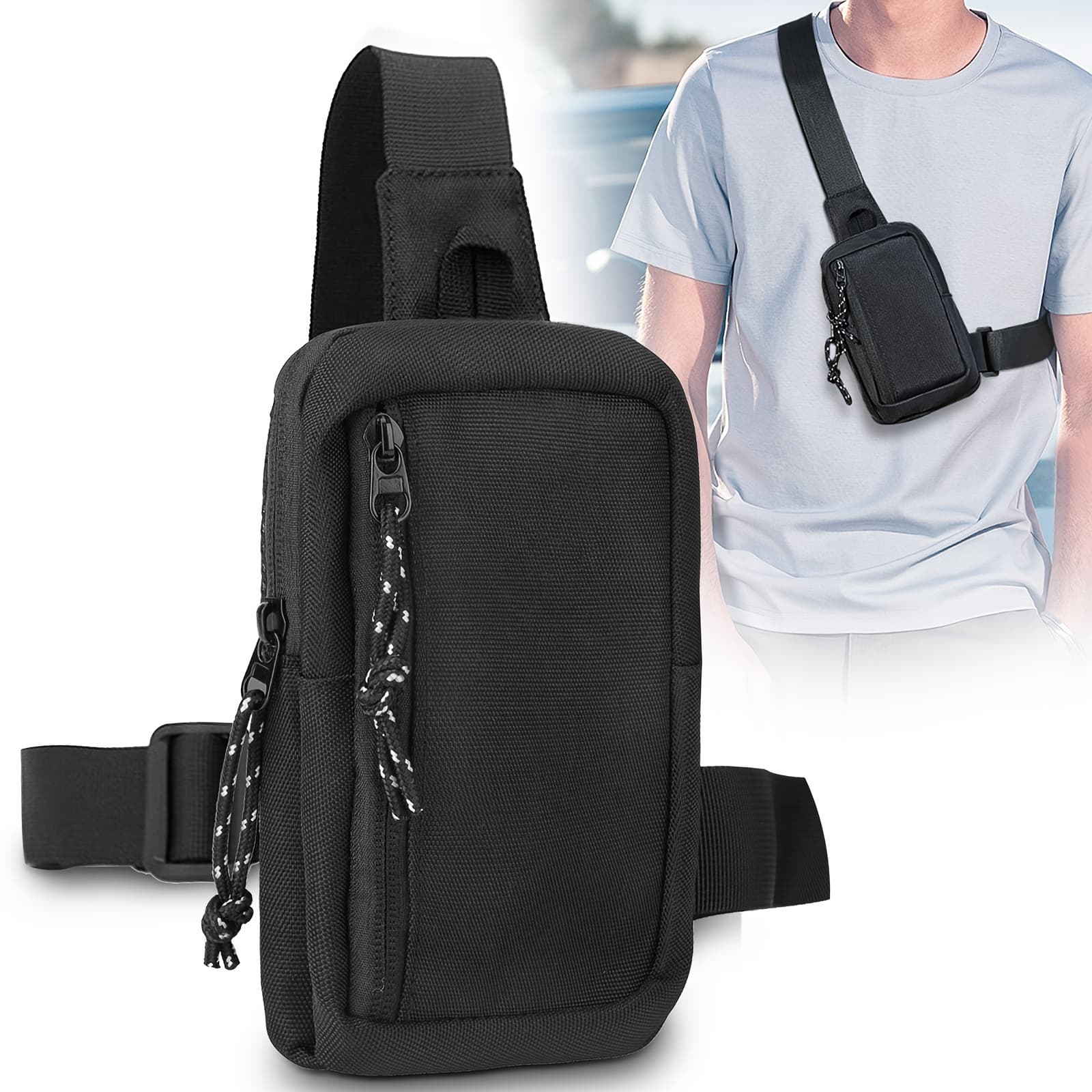 TEMU Black Sports Sling Bag For , Adjustable Strap, Lightweight Crossbody Chest Pack For Travel, Hiking, Gym & Daily Use, Gear | Antiscratch Material
