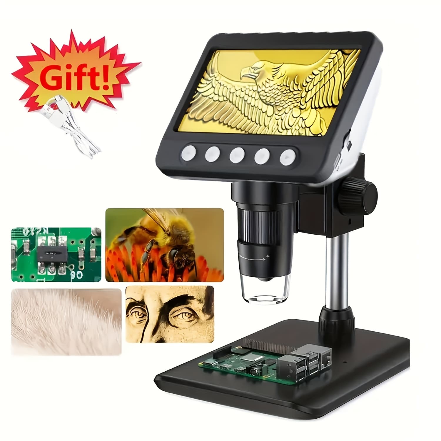 TEMU Hd Digital Microscope, 1080p 1100x , 8 Led Computer Microscope, -biology, Laptop Compatible, English, Battery/usb, Rechargeable Li-polymer, Less-than36v