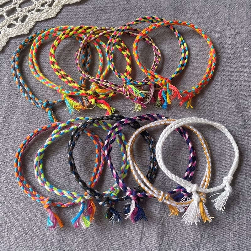 TEMU Handmade Woven Friendship Cord Set – Polyester Twisted Adjustable For Daily And Vacation Wear, Vibrant Multicolor, Mardi Gras Day Accessory, Size Fits All