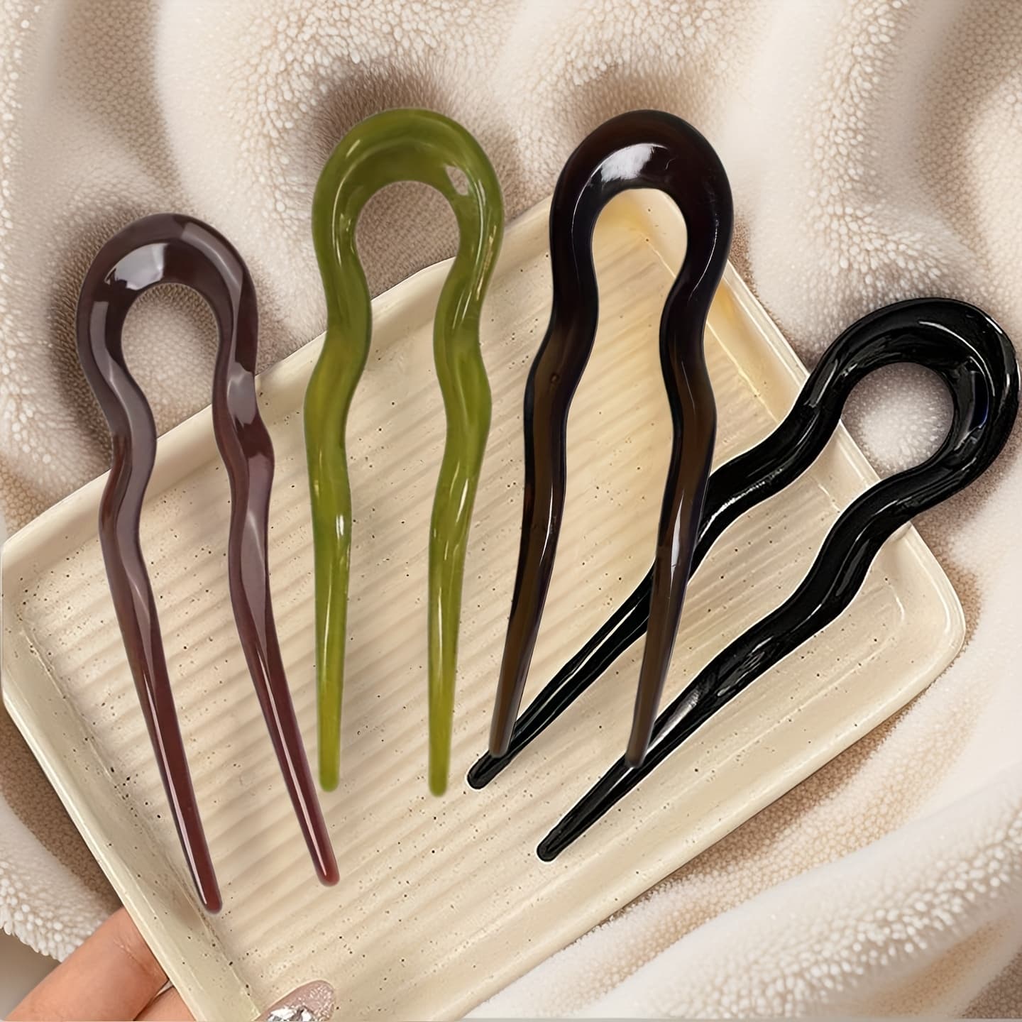 TEMU 4pcs Acrylic U-shaped Hairpin For Women, Simple Back Of Head Bun Clip Accessories