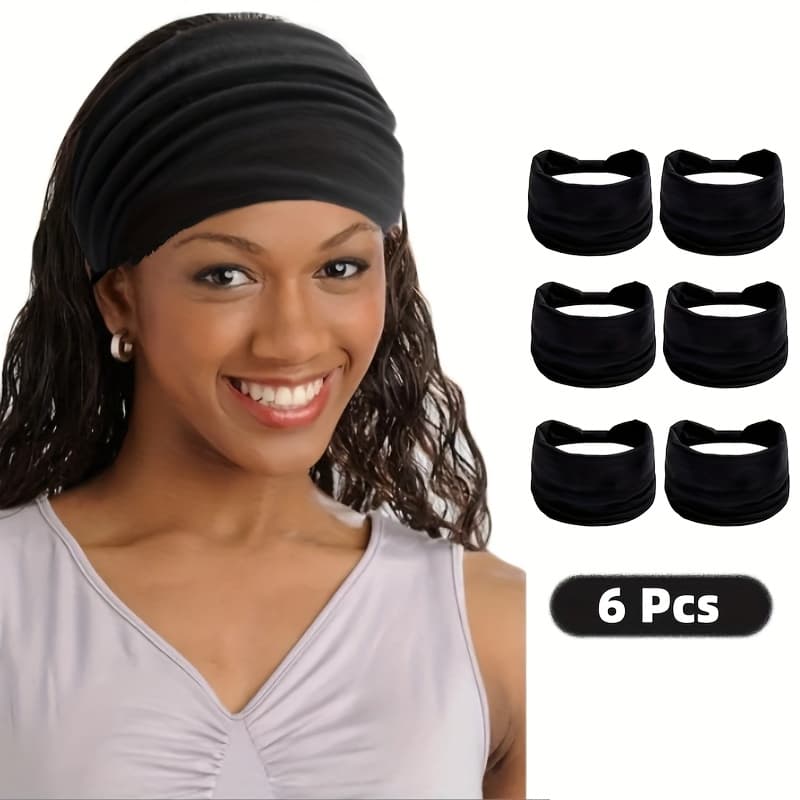 TEMU 6pcs Wide And Soft Women's Headband Hair Mask, Bohemian Fashion Headband, Elastic Yoga Headband, Hair Accessories, Headband Knotted Elastic Non-slip Hair Strap, Used For Yoga Running Sports