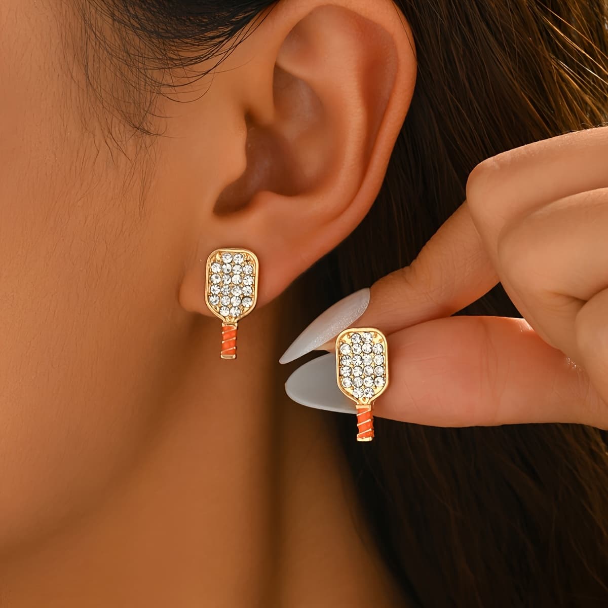 TEMU Fashion Creative Enamel Drip Glaze Inlaid Full Racket Style Earrings