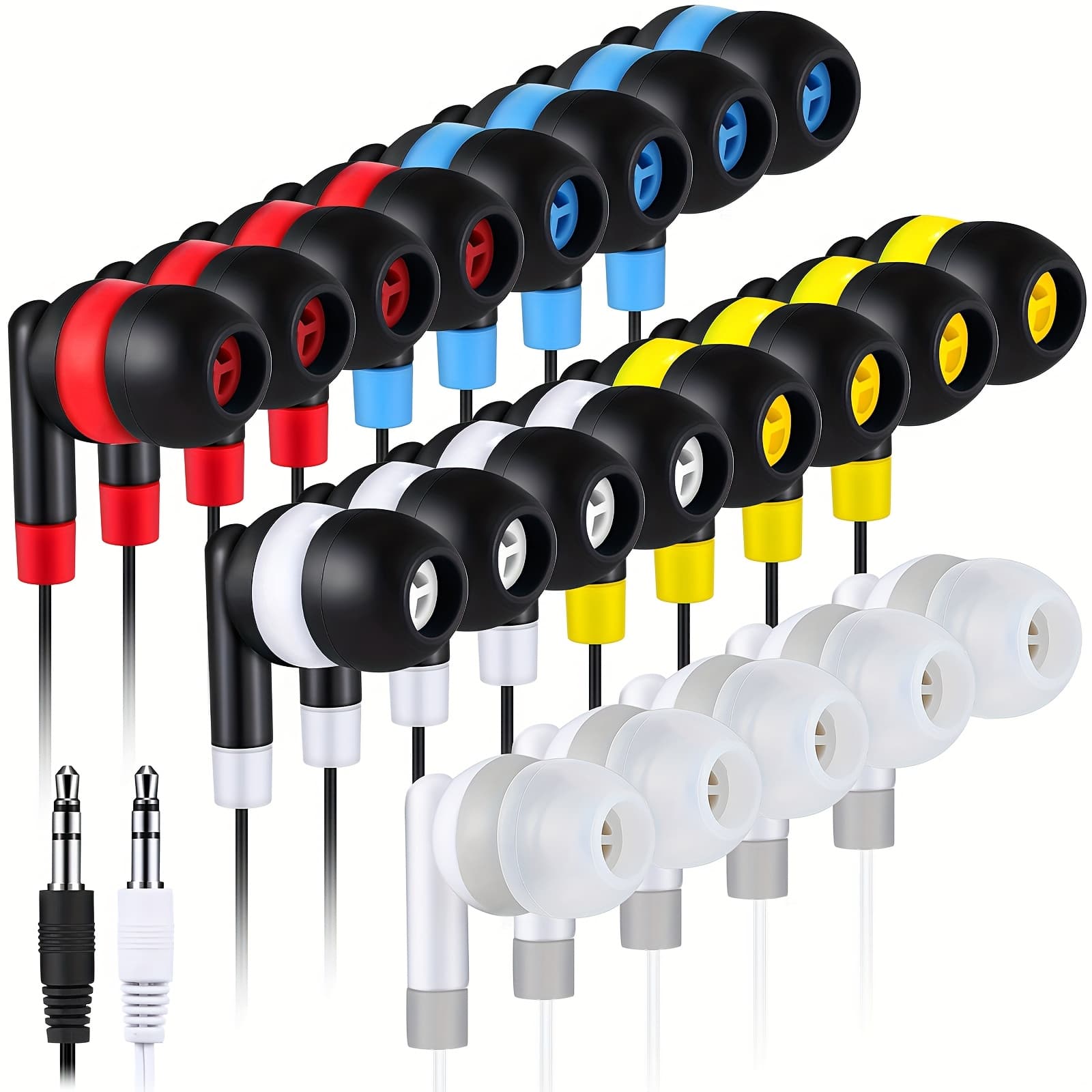 TEMU 100 Pack Wired Earbuds Bulk Earbuds For Classroom Ear Headphones Wired Basic Earbuds No Microphone With 3.5 Mm Jack Libraries Laptop, Individually Bagged (multicolor)
