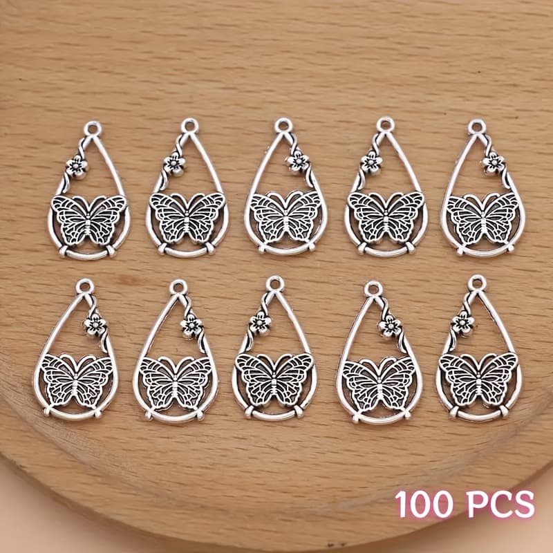 TEMU 100pcs Of Flower Water Drop Charms For Crafting Jewelry - Pendants Suitable For Necklaces, Bracelets, Earrings, And Keychains