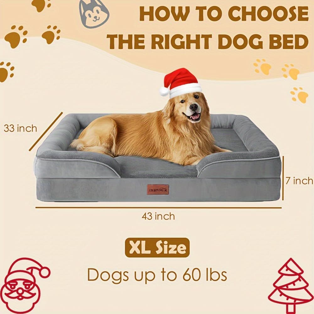 TEMU 1pc Dog Bed - 100% Supportive Foam - Extra Large Dog Sofa Dog Beds - Pet Couch Bed With Removable Washable Cover - Soft Lining And Bottom - Grey 3 Sizes - Great Christmas Gifts For Your Deer Pet