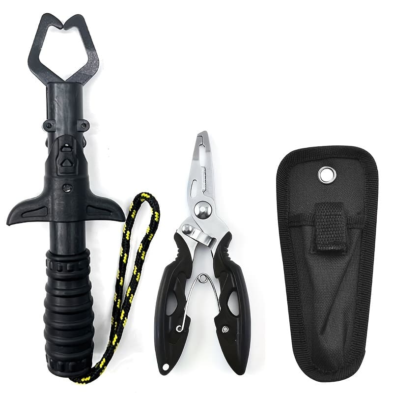 TEMU 1set Fishing Pliers Fish Lip Gripper Fishing Tool Kit Saltwater Fishing Line Cutter Hook Remover With Sheath Lanyard, Fly Ice Fishing Gear Fishing Gifts For Men Women