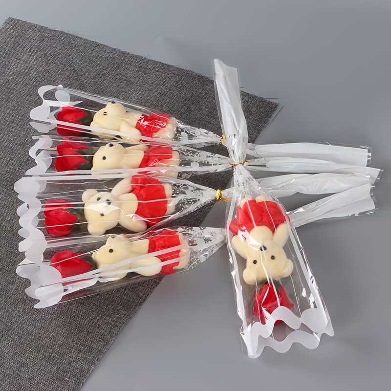 TEMU 7pcs Romantic Artificial Rose Bouquet Set With Plush Bear - Perfect For Valentine's Day, Weddings, Birthdays, And Other Occasions - Vibrant Roses Suitable For Home Decor And Special Occasions