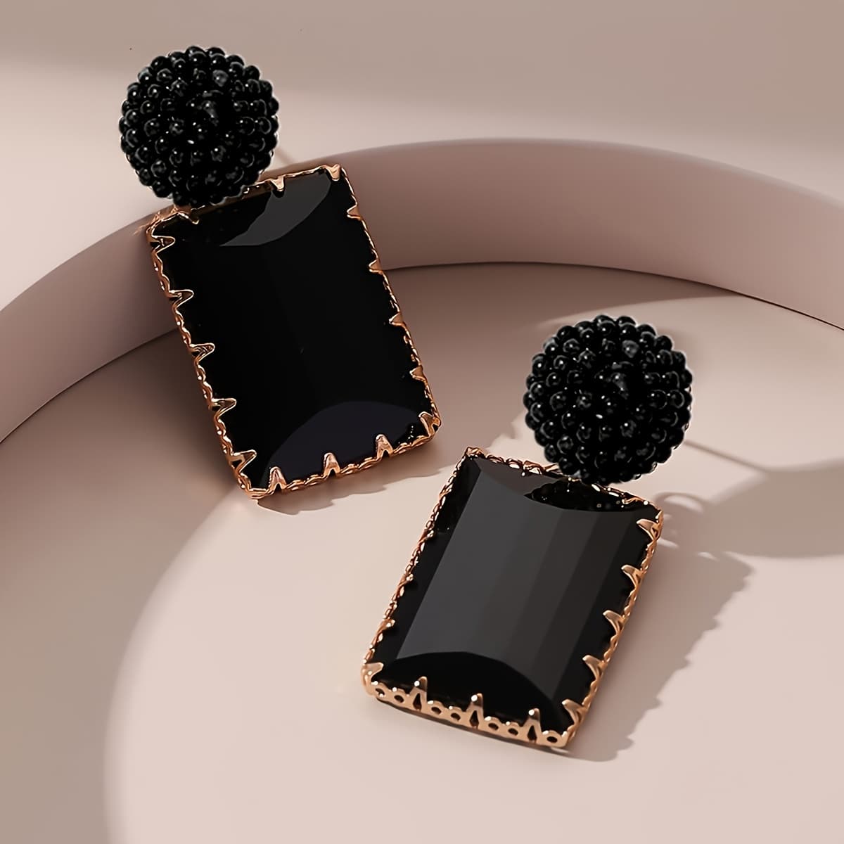 TEMU A Pair Of Elegant Temperament Minimalist Black Rectangular Earrings