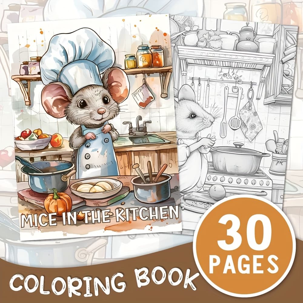 TEMU 30 Pages Coloring Book - 11.2*8.3 Inches Funny Bonding Activity, Family Art Relax - Mouse