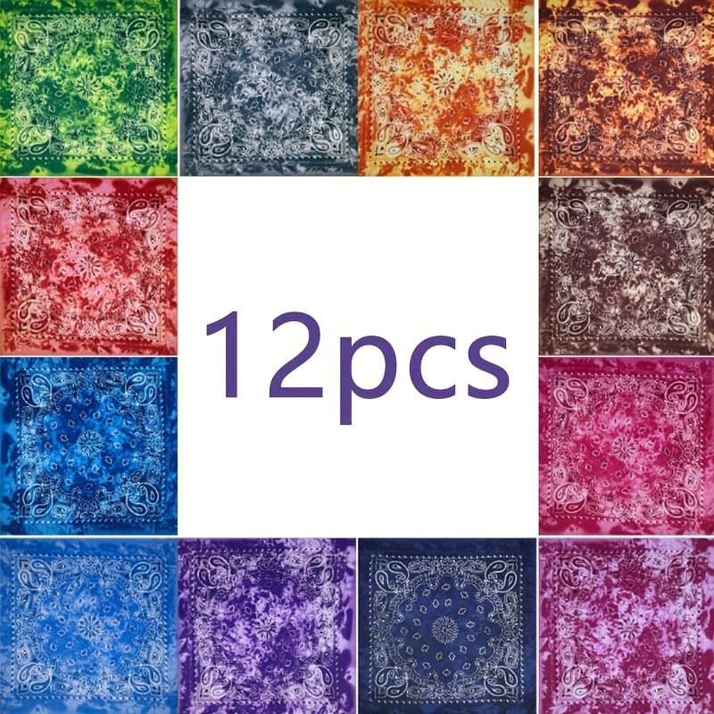 TEMU 12pcs Paisley Bandanas Headbands Cowboy Handkerchiefs Unisex 12 Colors Printed Polyester Flower Square Scarf Outdoor Cycling Hip Hop Street Dance Multifunctional Headscarf