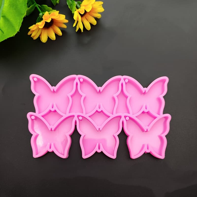 TEMU Mold 6-in-1 Set Shape Earrings Pendant Keychain Tag Hanging Ornament Epoxy Mirror Silicone Mold Shiny Earring Mold Pendant Epoxy Mold