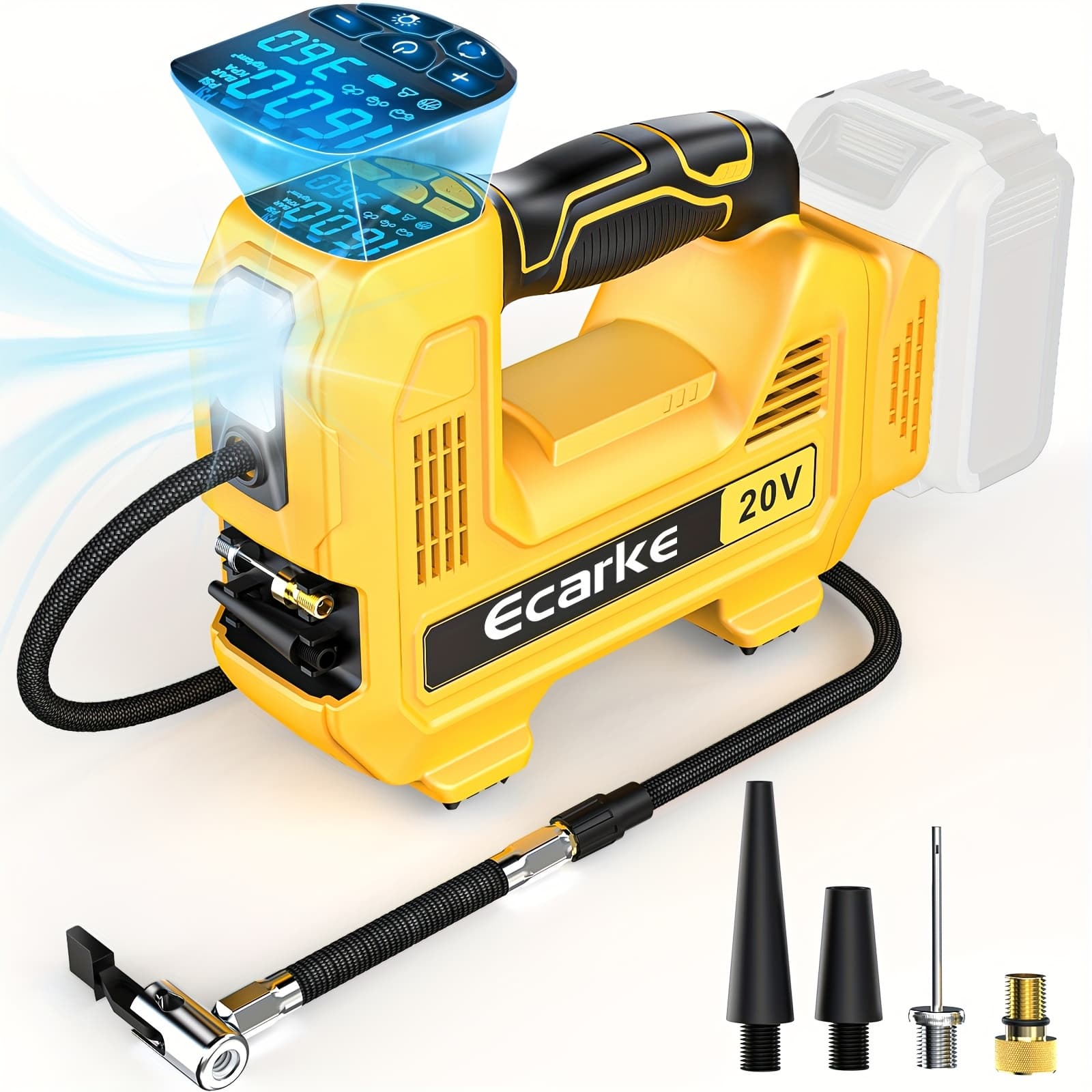 TEMU Ecarke Cordless Tire Inflator Air Compressor For 20v Battery, Portable Handheld Air Pump With Digital Pressure Gauge For Cars Motorcycles Bikes (battery Not Included)
