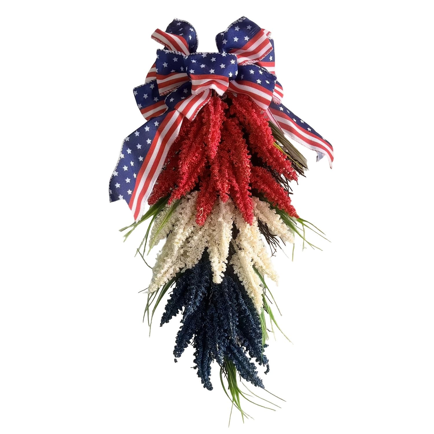 TEMU A Patriotic-themed Wreath For Day Featuring , White, And Blue Colors With Flag Elements. This Artificial Wreath Is Perfect For Indoor And Outdoor Decorations For Day, As Well As For Front Doors,