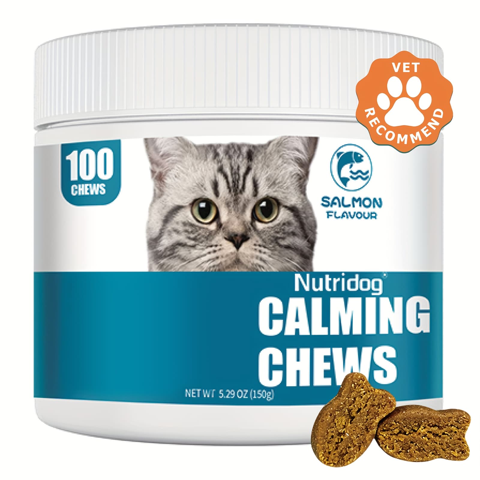 TEMU Nutridog Calming For Cats - Ideal For Travel-100 Count - Salmon Flavor