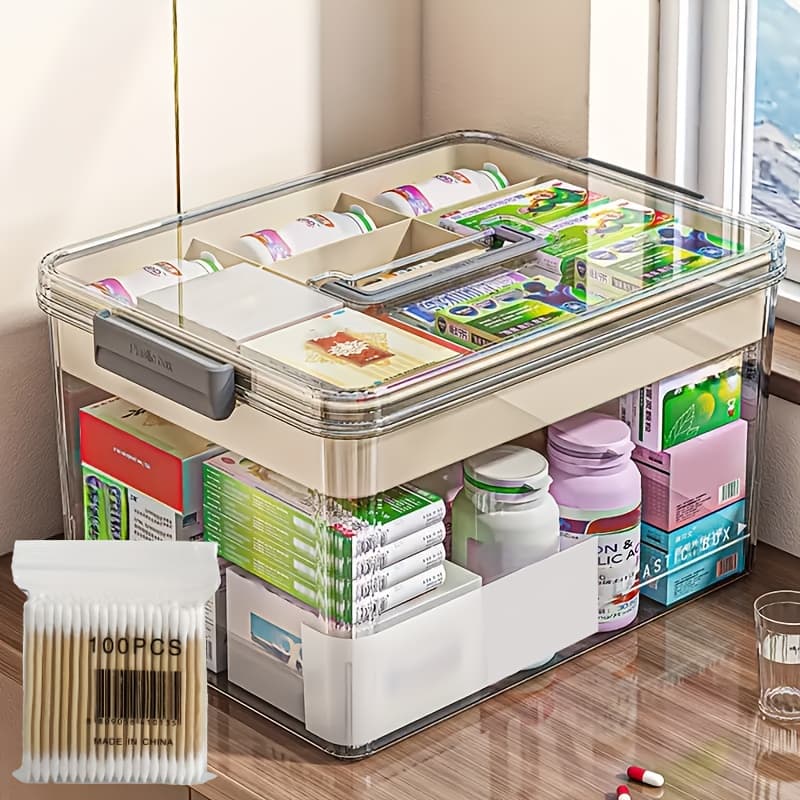 TEMU A Medicine Storage Container Featuring A Comfortable Handle, Made From Sturdy Plastic. This Pill Organizer Is Ideal For Home, Travel, And