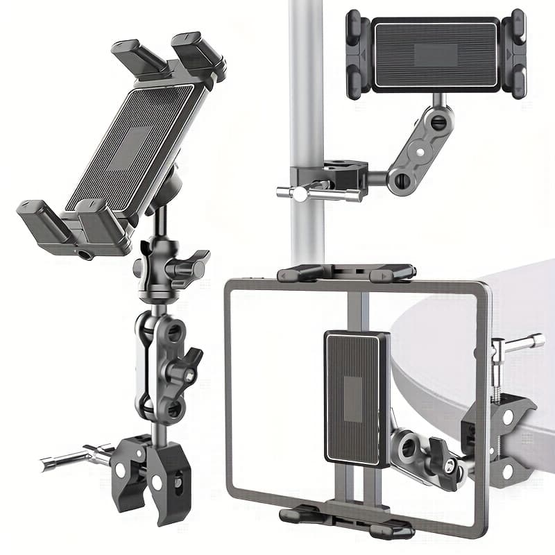 TEMU New Tablet Holder Phone Mount With Heavy Duty Clamp, 360° Ball Head Alloy Magic Arm Double Ball Head Flexible Adjustment, Universal Metal Strong Clip Phone Tablet Holder