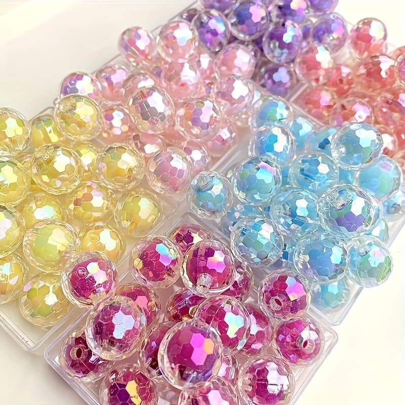 TEMU 60pcs Mixed 16mm Transparent Sugar Core Round Beads Straight Hole Bead Diy Handmade Chain Bracelet Material Accessories