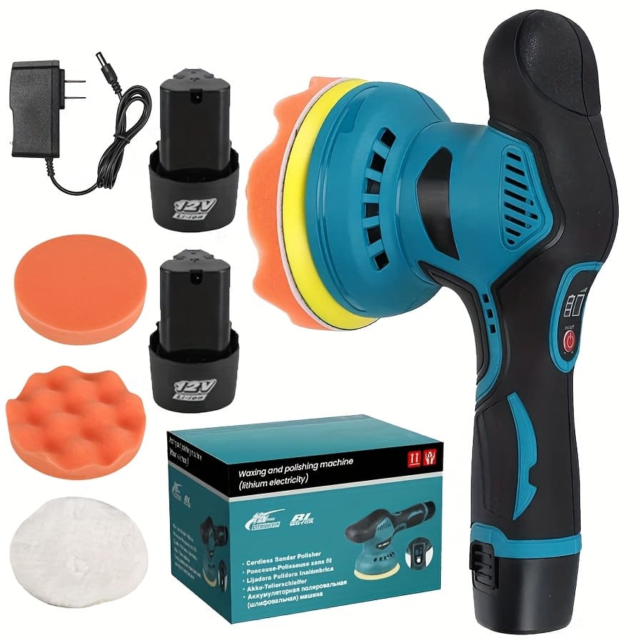 TEMU Vehicle Buffer Polisher, 6-inch Polishing Kit, Includes 2 Rechargeable Batteries, Features 6 Speed Settings Up To 5500 Rpm, Ideal For Car Detailing And Candle Polishing
