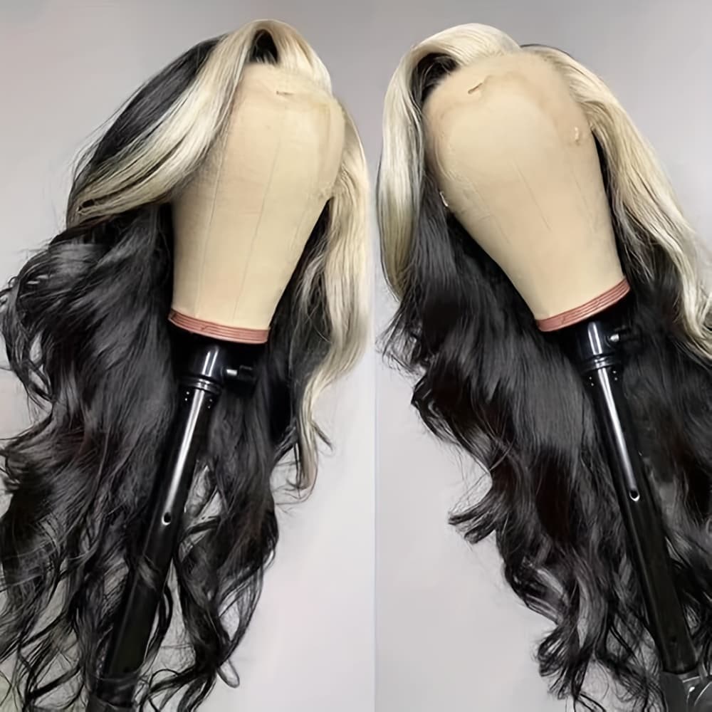 TEMU Long Body Wave Synthetic Lace Front Wig With Blonde Highlights, Featuring A Heat-resistant Fiber, 13*4 Inch Deep Parting Space, Pre- Hairline, And Designed For Everyday Party Wear Without Glue