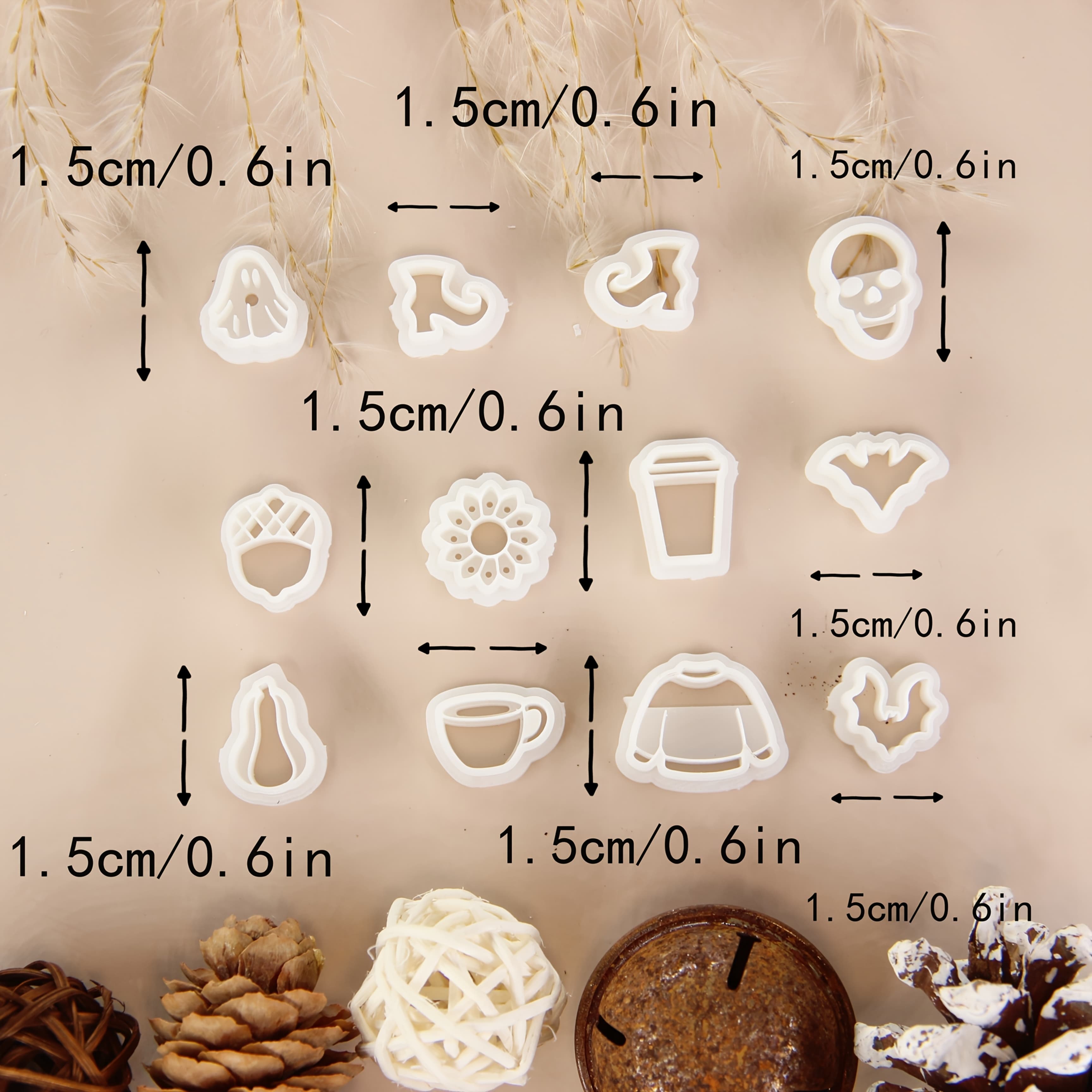 TEMU 12pcs Mini Halloween Polymer Clay Cutters, Autumn Clay Cutters, Plant Polymer Clay Cutters For Earrings Jewelry Making, Daisy Clay Earrings Cutters, Bat 3d Printed Polymer Clay Tools Accessories