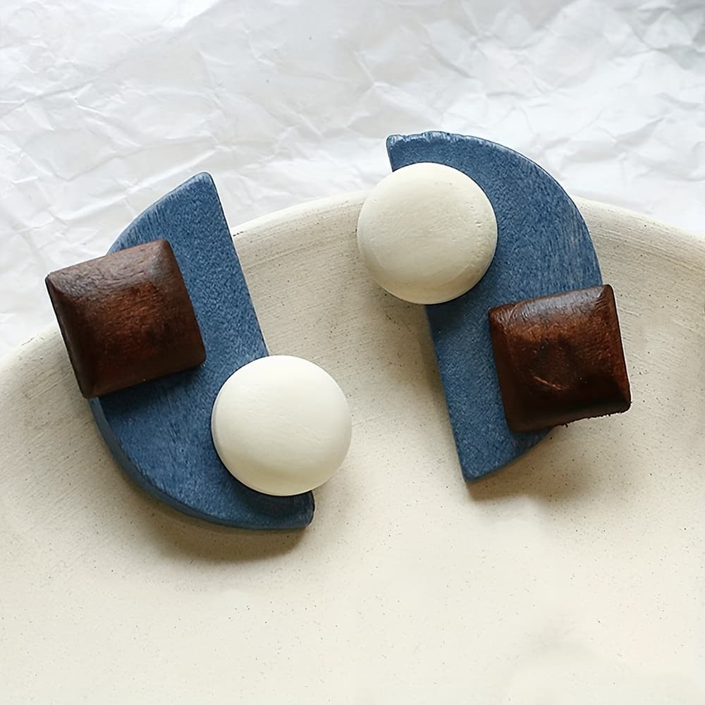 TEMU 2pcs Set Personality Irregular Vintage Wooden Earring Women Elegant Geometry Creative Earring Female Jewelry Set Daily Wear&banquet Ear Accessories