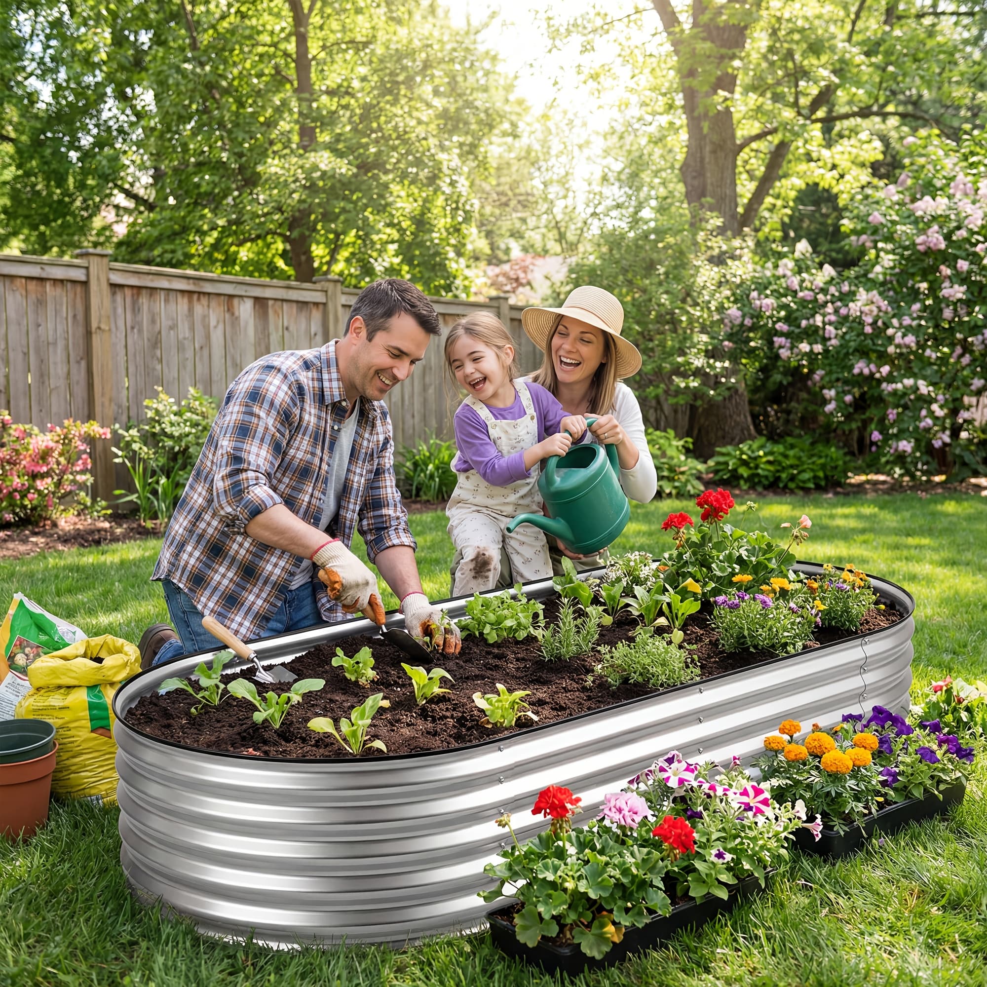 TEMU Galvanized Raised Garden Bed 8x4x1 Ft, Metal Raised Garden Beds Outdoor Planter Boxes For Gardening Vegetables Flowers Herbs Above Ground