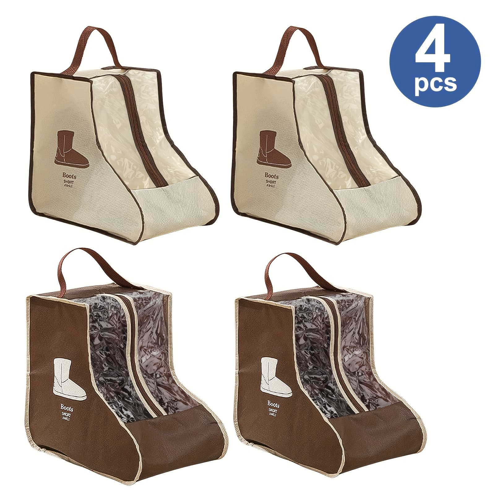 TEMU Set Of 4 Reusable Boot Storage Bags, Versatile Shoe Organizer, Dust-proof Fabric With Handles, Lightweight Design, Hanging Organizers For Tall And Short Boots