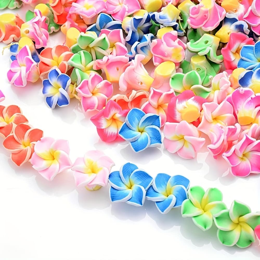 TEMU 20pcs Vibrant Multicolor Polymer Clay Plumeria Flower Beads, 8x16mm - & Craft Decorations