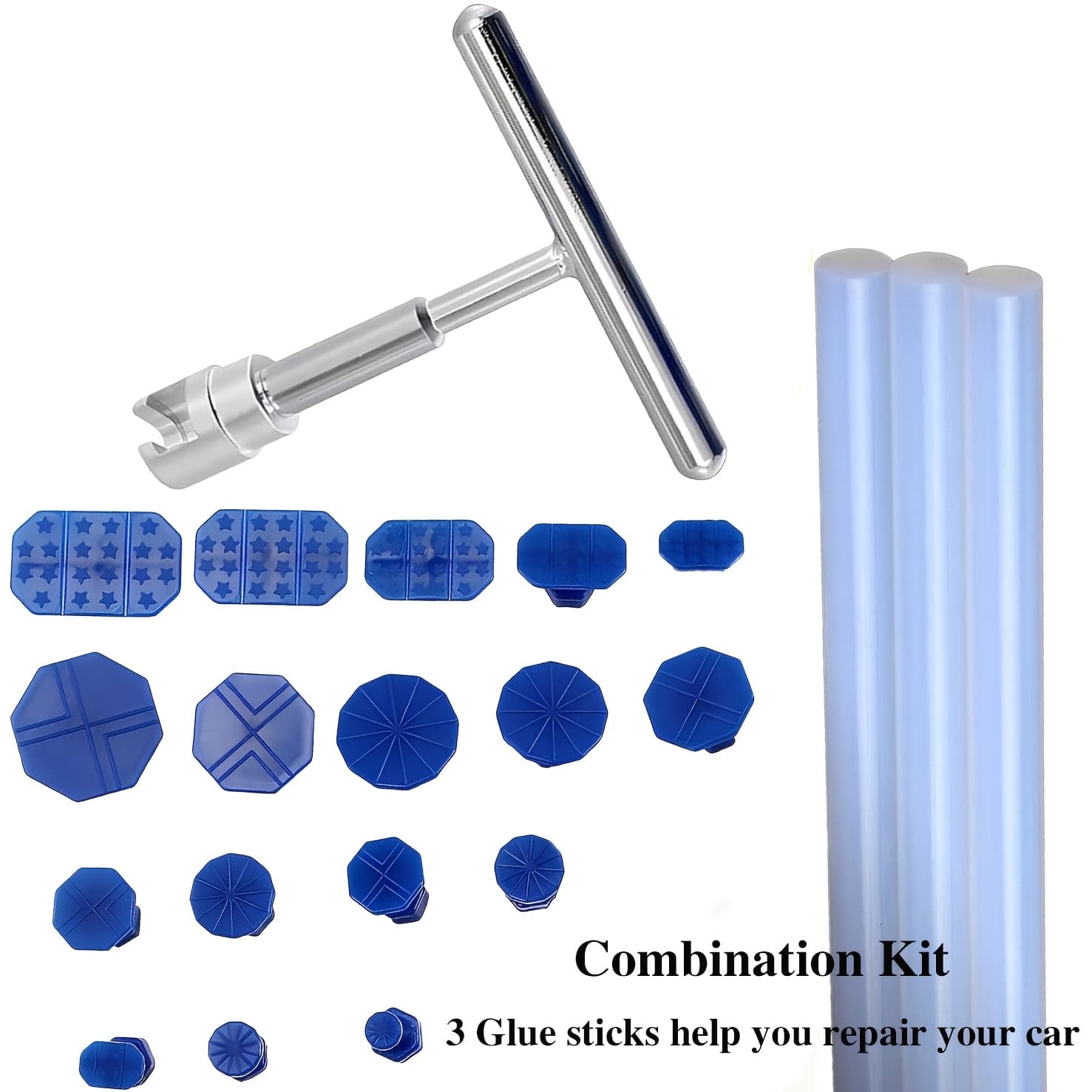 TEMU 18pcs Plastic Glue Tabs Metal T-handle Dent Remover Universal For Car Additions, Car Dent Repair Puller, Car Repair Tools