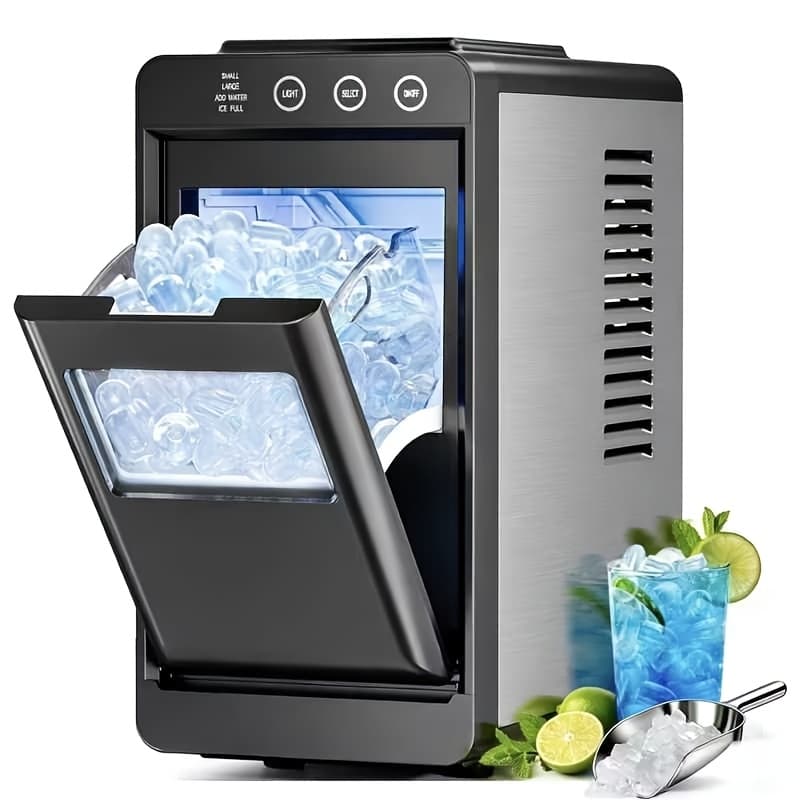 TEMU Countertop Ice Maker, 8pcs/6mins, 26lbs/24h, Portable Ice Maker, Self-cleaning, 0.8l Water Tank & 1.1lb Storage Bin With Basket & Scoop, Compact Ice Machine For Home, Kitchen, Camping, Rv, Travel