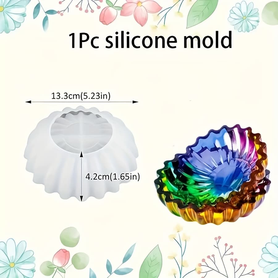 TEMU Diy Resin Mold Storage Bowl, Origami Wave Lace Edge Dish Plate, Round Candle Cup, Plaster Cement Mold, Creative Storage Bowl Silicone Mold