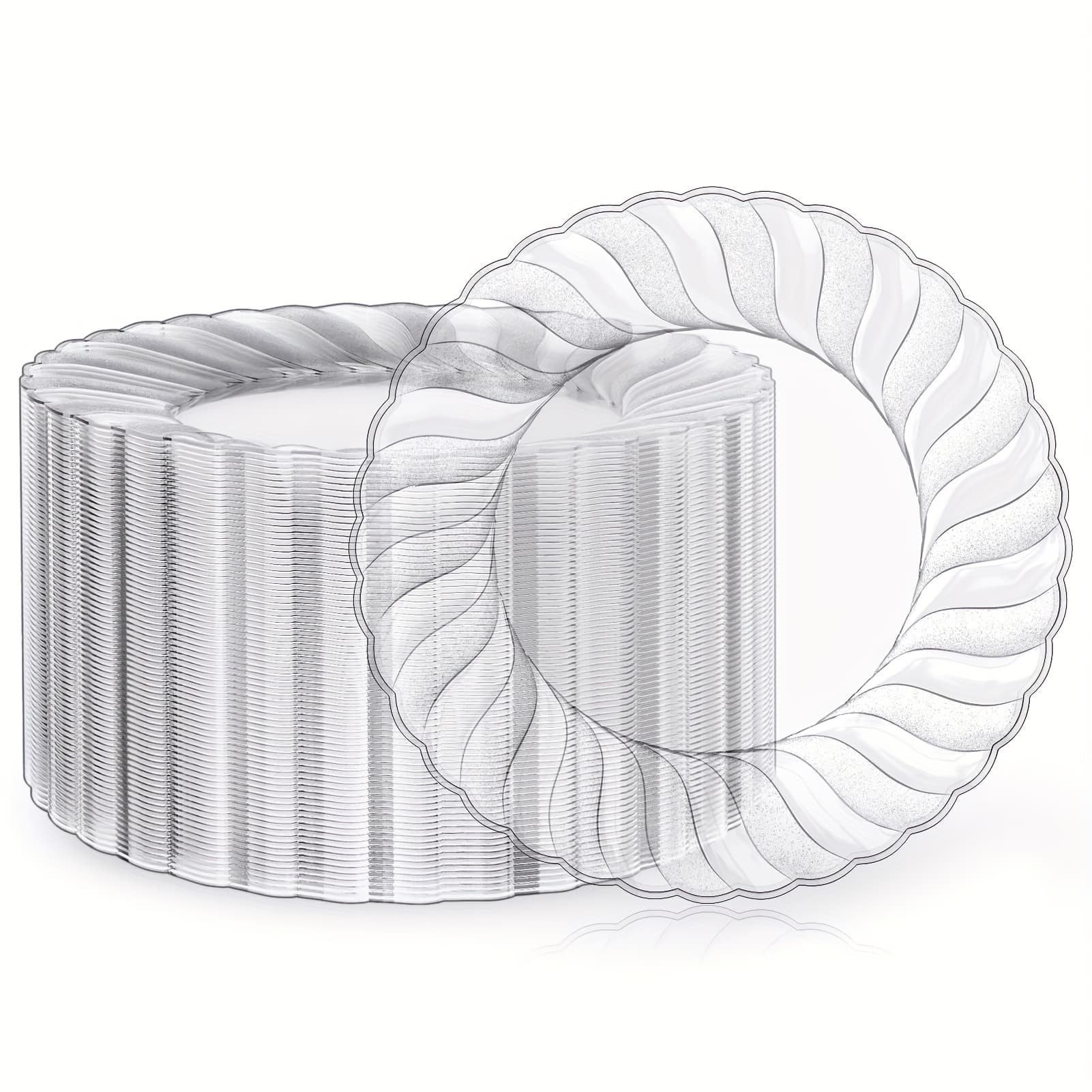 TEMU 100 Count Clear Plastic Plates 9 Inch, Disposable Heavy Duty Dinner Plates- Premium Hard Plastic Plate Fancy Disposable Clear Plates For Weddings, Parties