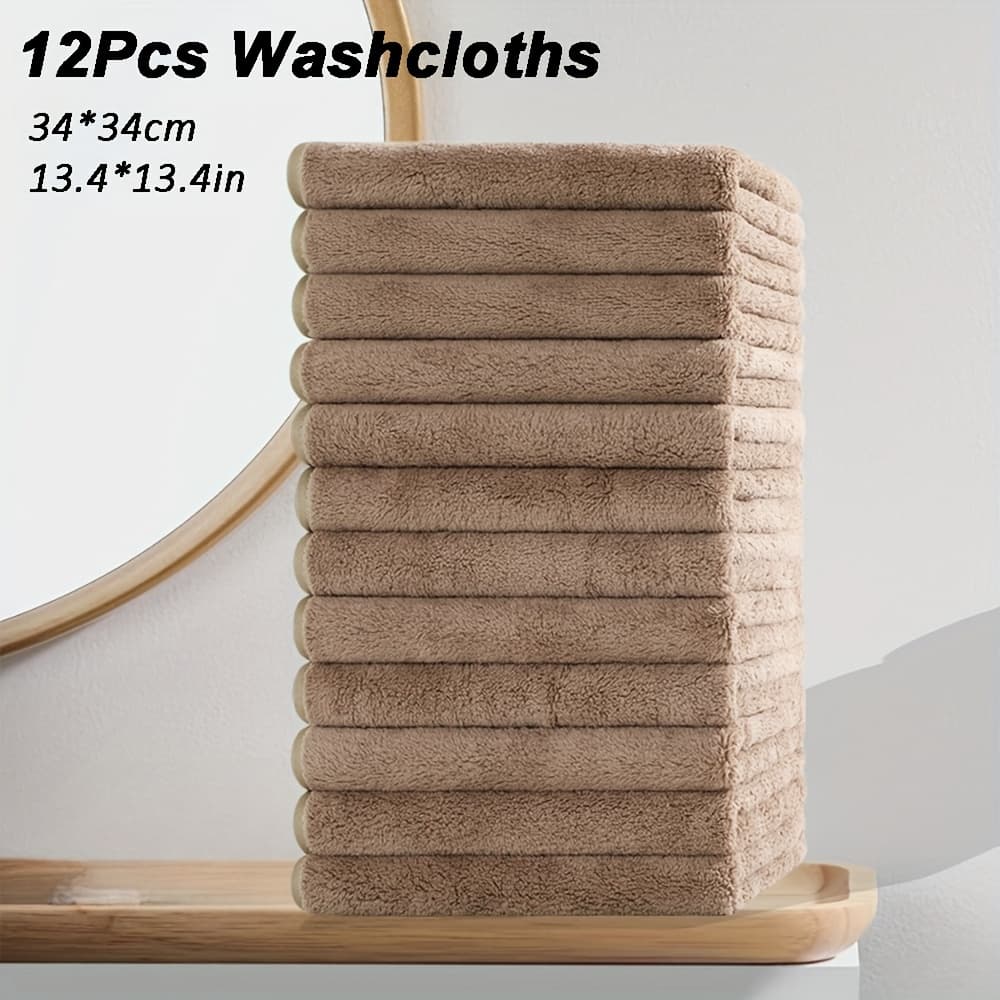TEMU 12pcs Microfiber Washcloths 13.4x13.4 Inch - High Absorbency, Soft & Durable Cleaning Cloths For Kitchen, Bathroom, Hands & Dishes - Options, Plush Texture, High Absorbency Fabric