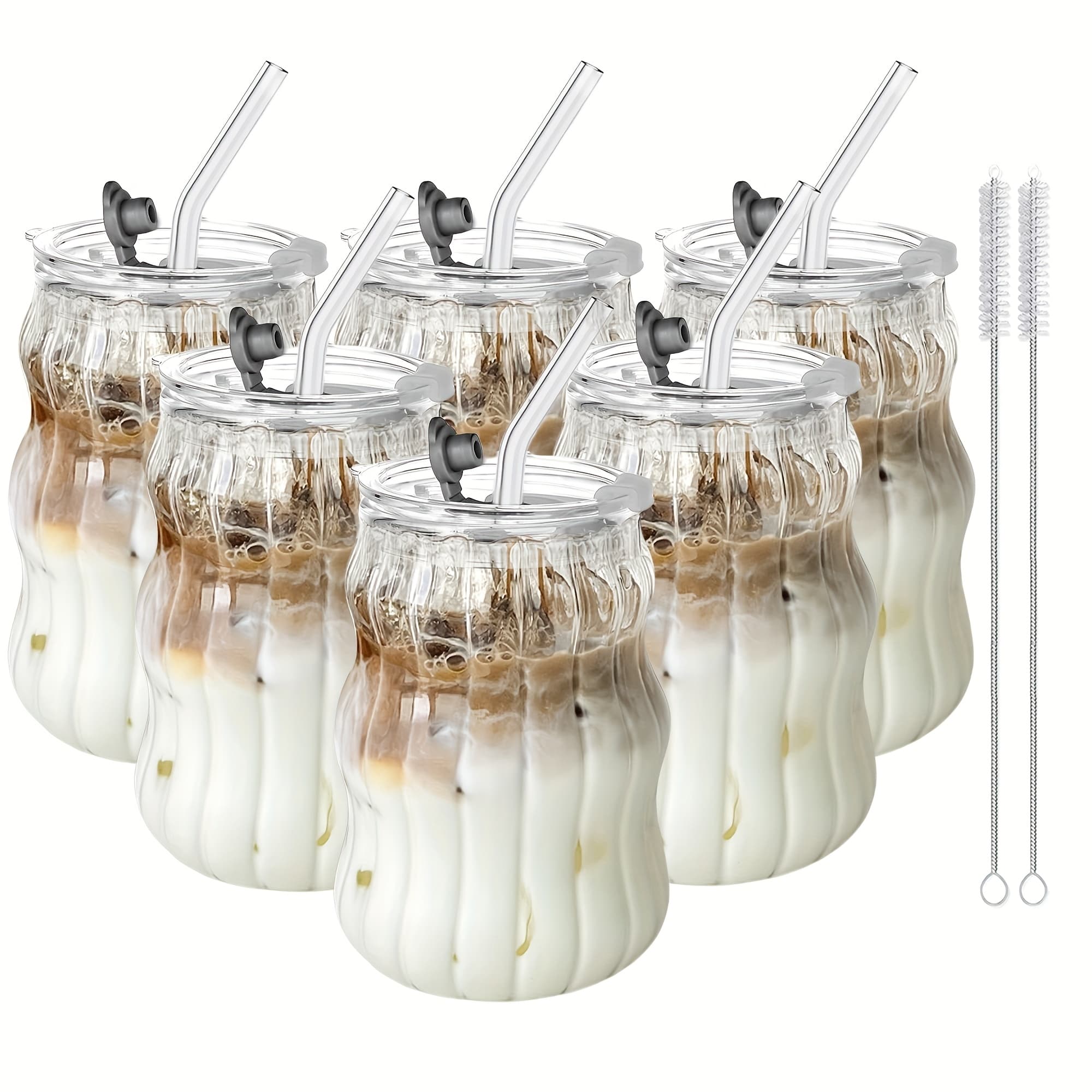 TEMU 4pcs/6pcs Grinkwell Borosilicate Glass Coffee Cups With Straws, U-shaped Insulated Tea Cups For Cold Drinks, Bpa-free, Hand Wash , Perfect For Labor Day And Thanksgiving Gifts