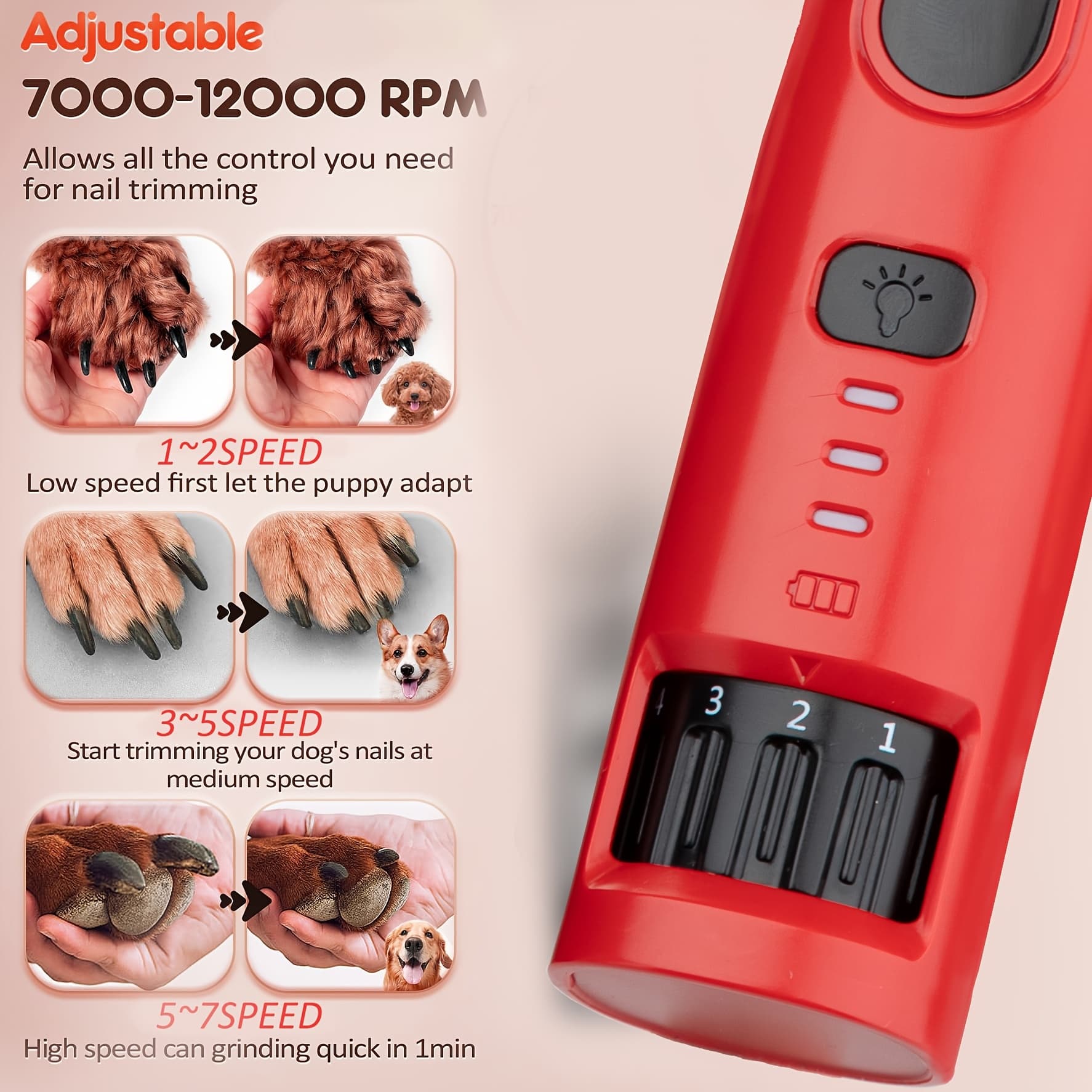 TEMU Rechargeable Electric Dog Nail Trimmer Paws Grooming Smoothing Tool For Large Medium Small Cat Small Animals Such As Rabbits Practical Nail Care Product 7- Nail Grinder - Newest Pet Nail Grinder