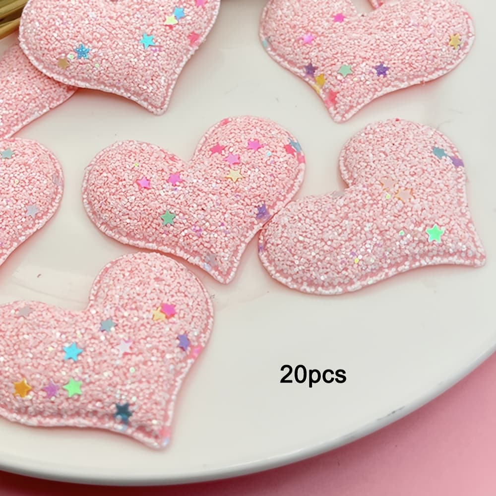 TEMU 20pcs 50*45mm Padded Pink Fabric Heart Applique For Clothes Hat Sewing Supplies Diy Headwear Hair Clips Band Accessories