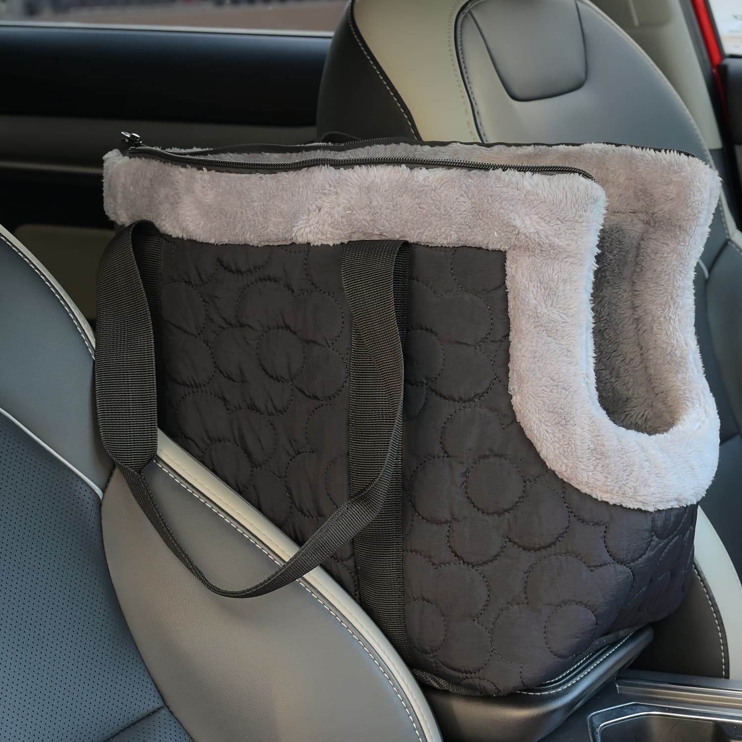 TEMU Multi-functional -lined Car Armrest Box Pet Bed, Portable Shoulder Bag And Handheld For Small Dogs