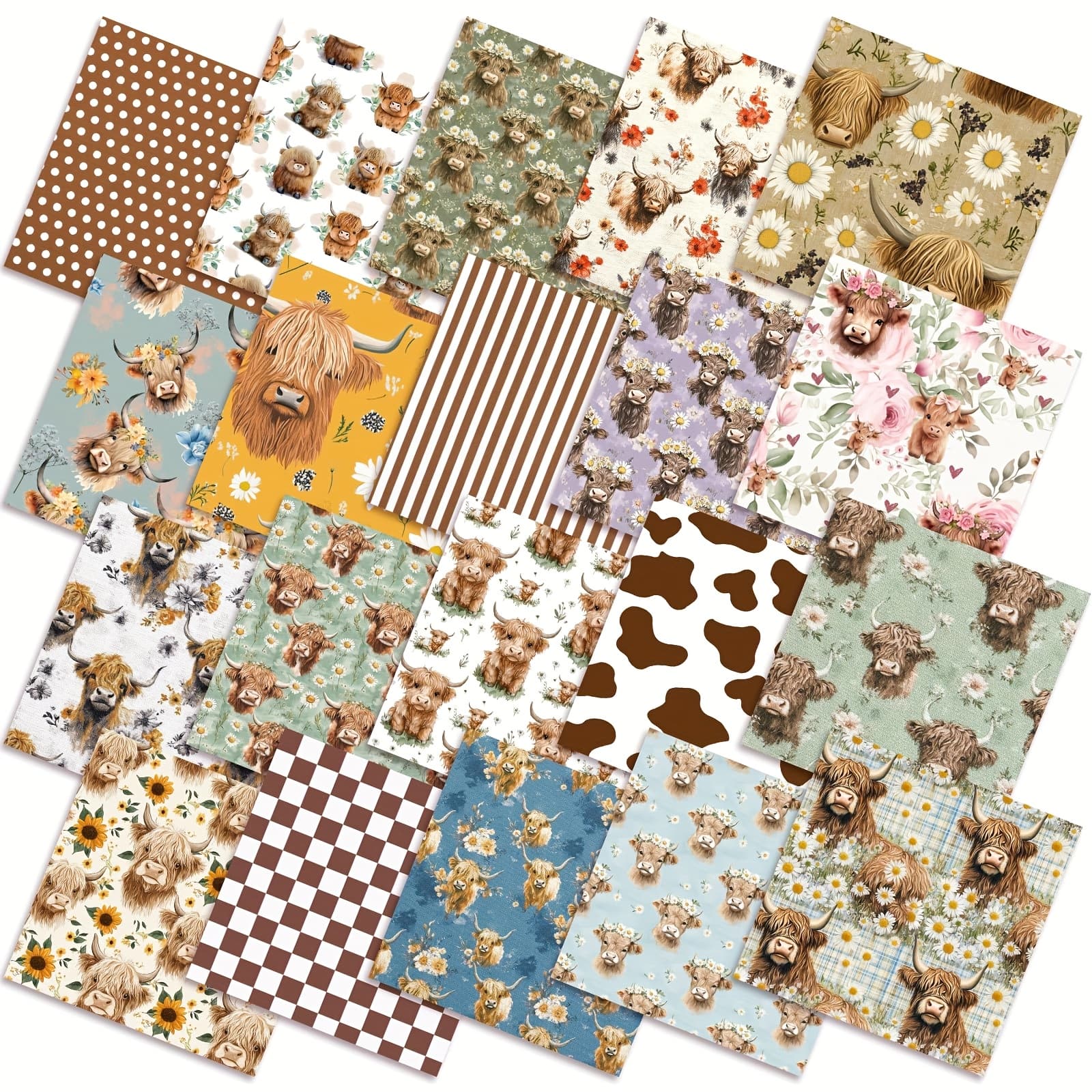 TEMU 60pcs Of 10 X 10 Inch Fabric Squares Featuring Vintage Highland Cows, Perfect For Quilting. Precut Strips Come In A Retro Multicolor Bundle, Ideal For Holiday Crafts And Sewing Projects
