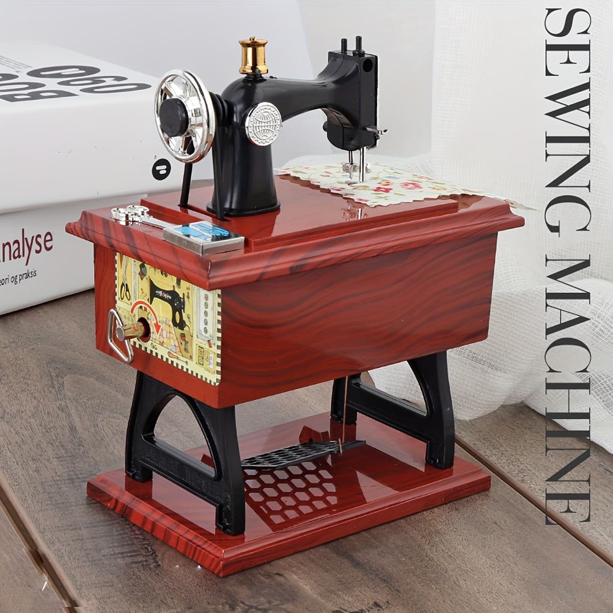 TEMU 1pc Retro Small Sewing Machine Model Ornament Music Box Art Chinese Gift