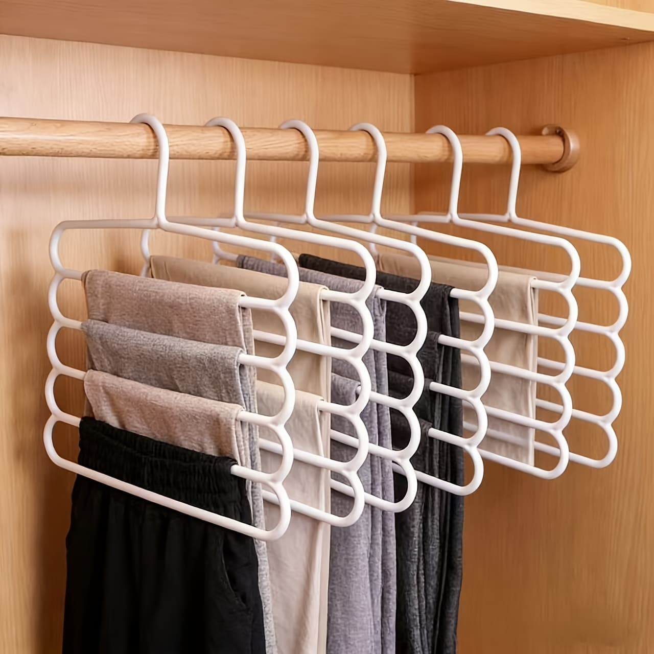 TEMU 3/6pcs Set Of Space Saving Wardrobe Storage Artifact - Heavy-duty 5 Layer Plastic Pants Rack, Suitable For Hanging Pants, Skirts, Scarves (universal For Home/luggage/dormitory)