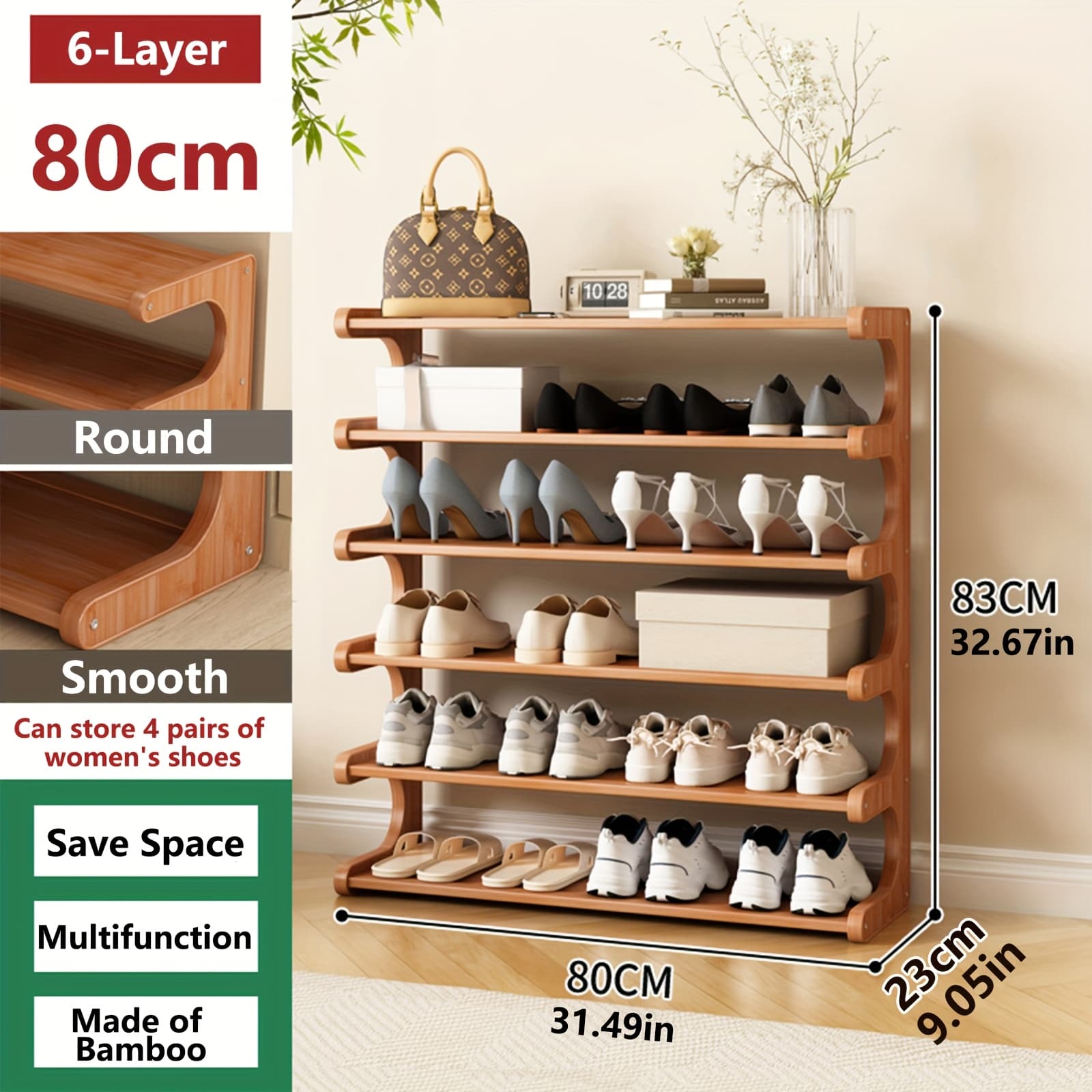 TEMU 3/5/6 Tiers Shoe Rack, Bamboo Shoe Rack, Shoe Storage Organizers, Easy To Assemble, Space Saving, Shoe Rack For Front Door Entrance, Entryway, Living Room, Bedroom, Garage - Sturdy Bamboo Rack