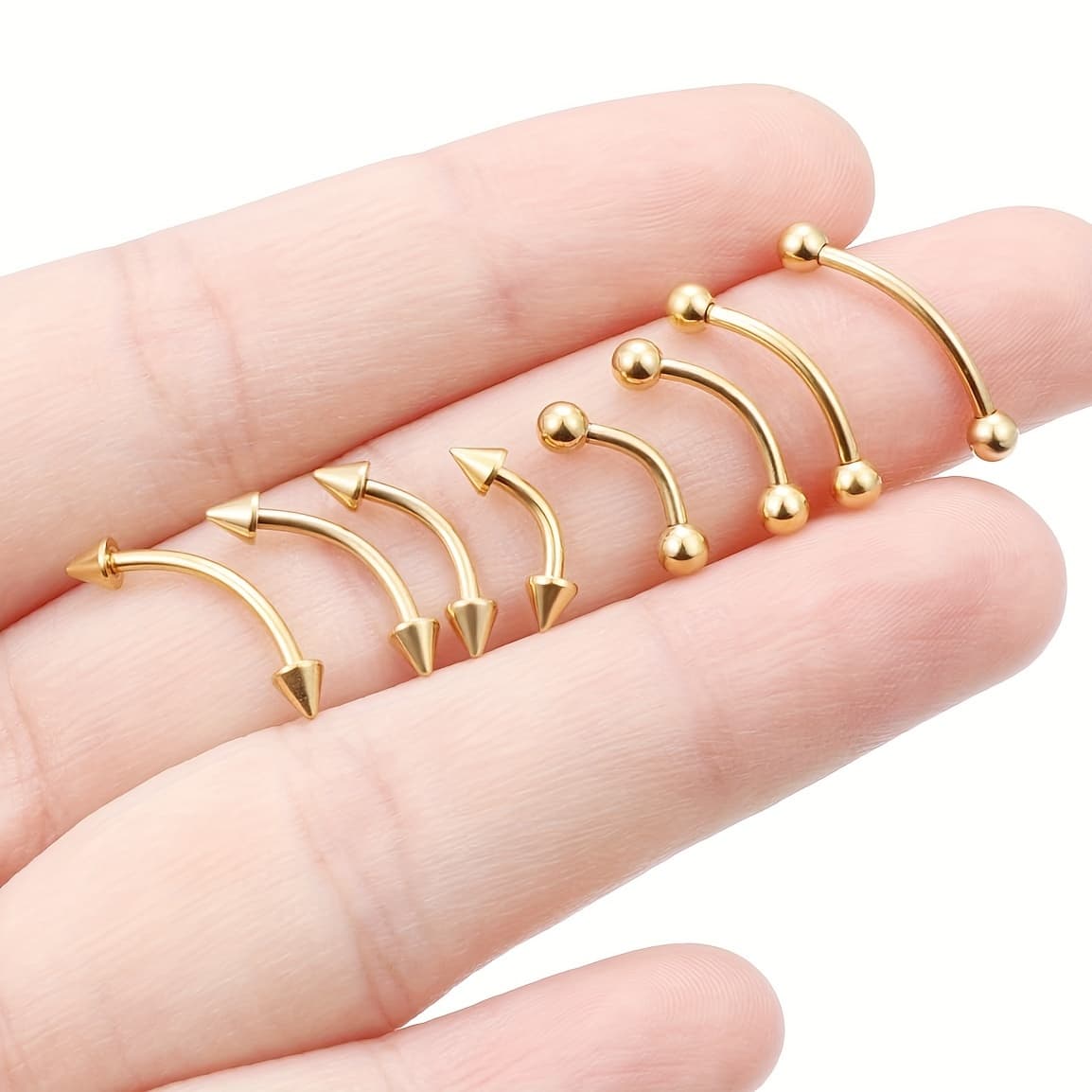 TEMU Surgical Steel Eyebrow Ring, Curved Barbell, Small Eyebrow Ring, Vertical Labret, Labret Stud, Earlobe, Belly Button, Small Belly Button Ring, 20g, 16g, 6mm/8mm/10mm/12mm