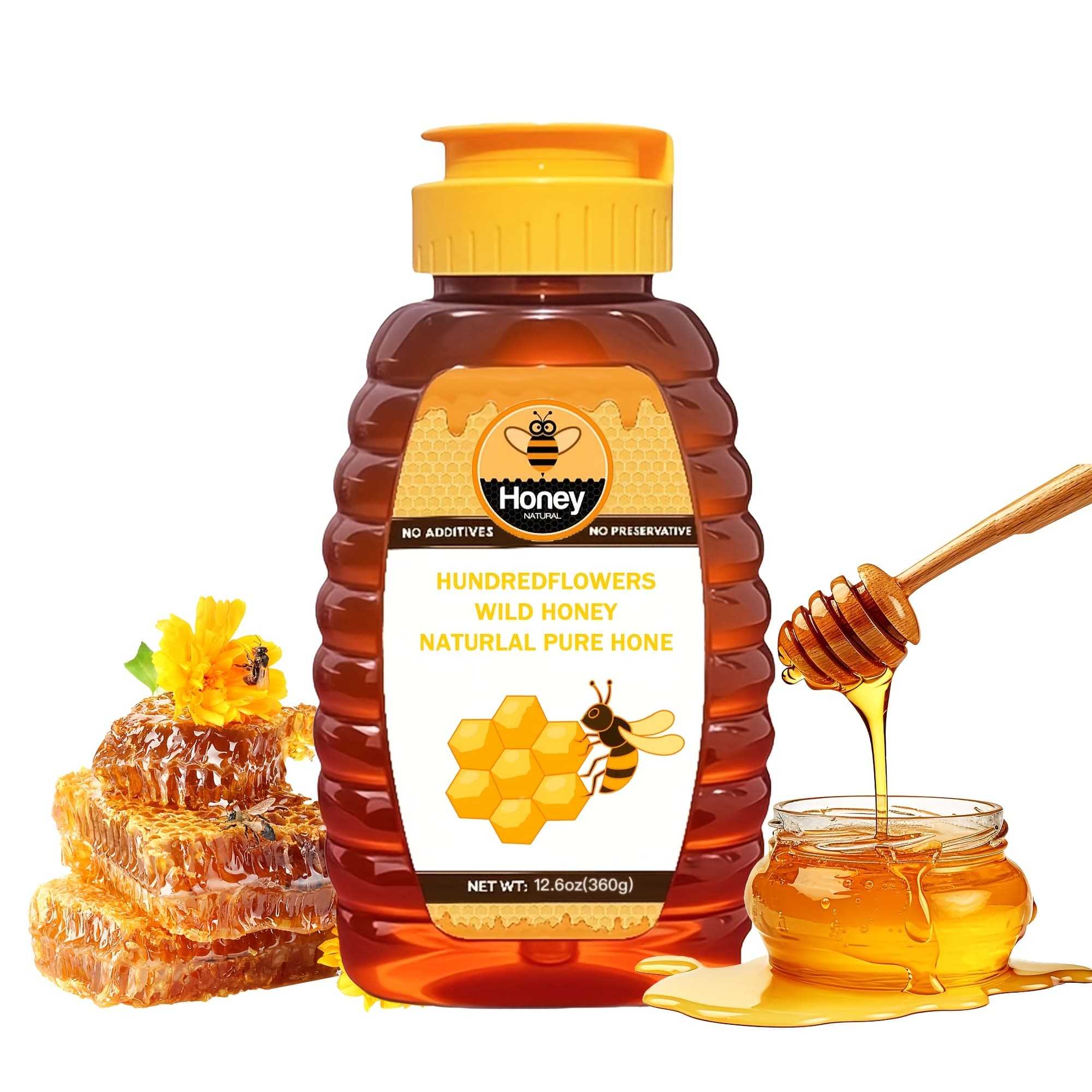 TEMU Bulk Honey - Unprocessed Natural Sweetener, No Additives, Chemical-free Pure Honey Suitable For Vegan Diet, Keto Lifestyle, Healthy Sugar Substitute, Bulk Pack (8.82/12.6 Ounces)