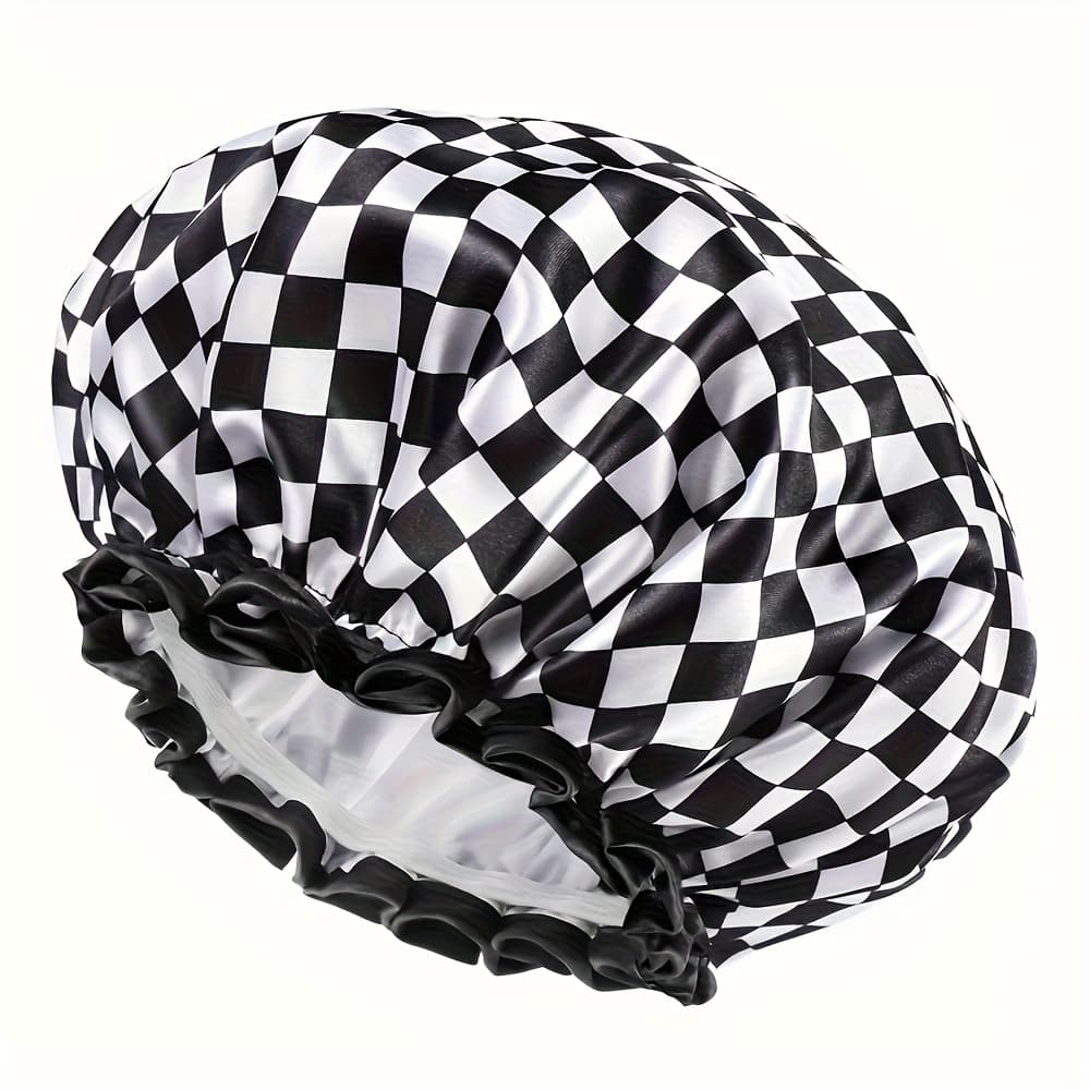 TEMU 1pc Black And White Checkered Shower